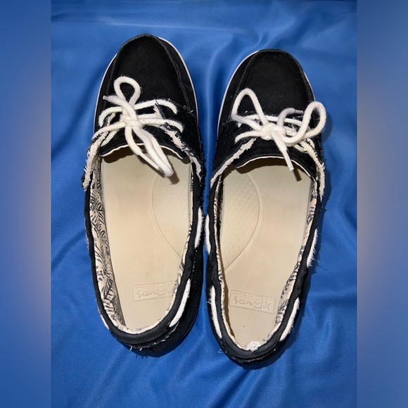 Sanuk Sailaway Fray Women's Boat Shoes Black Slip On Sidewalk Surfers Flats 9.5 - Picture 4 of 8